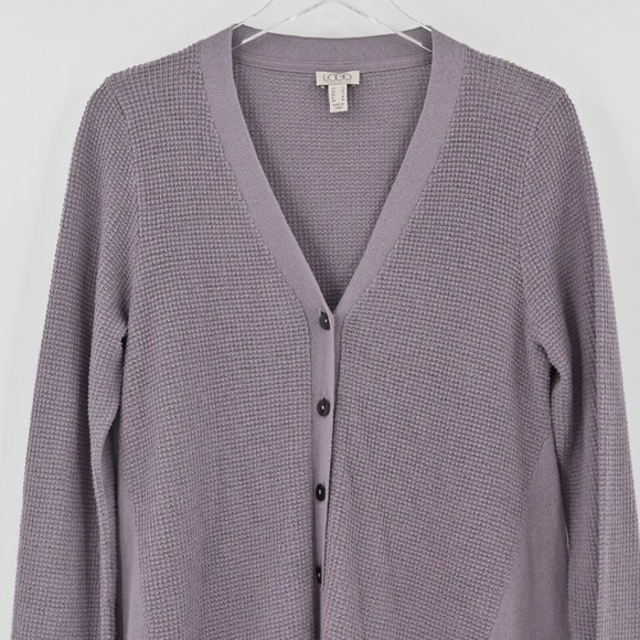 LOGO LORI GOLDSTEIN Womens Waffle Knit Button Front Cardigan Purple Sweater Sz S - Picture 2 of 10